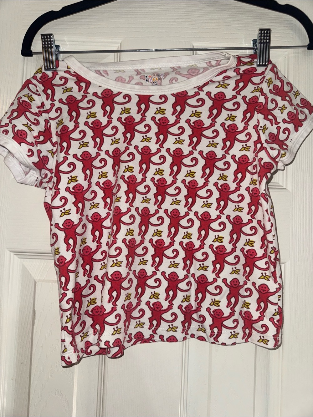 Roller Rabbit White Tee with Red Monkey and Yellow Banana Print